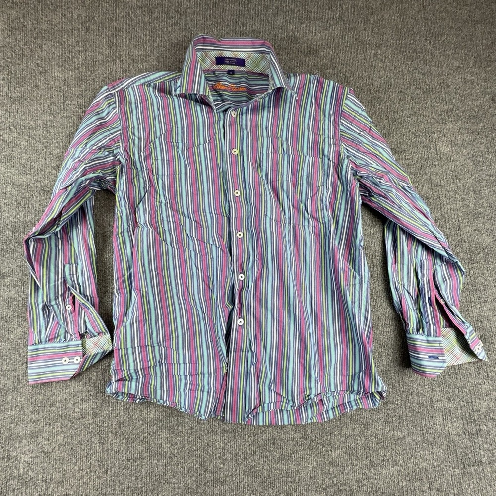 Alan Flusser Shirt Mens Medium Multicolor Stripe Long Sleeve Button Up Casual